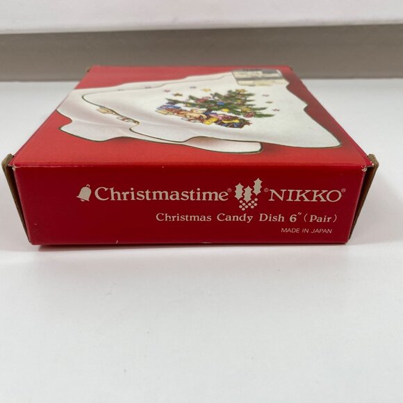 Nikko Christmastime Pair Set 2 Christmas Tree Candy Dish 6" Holiday White Green - Picture 9 of 10